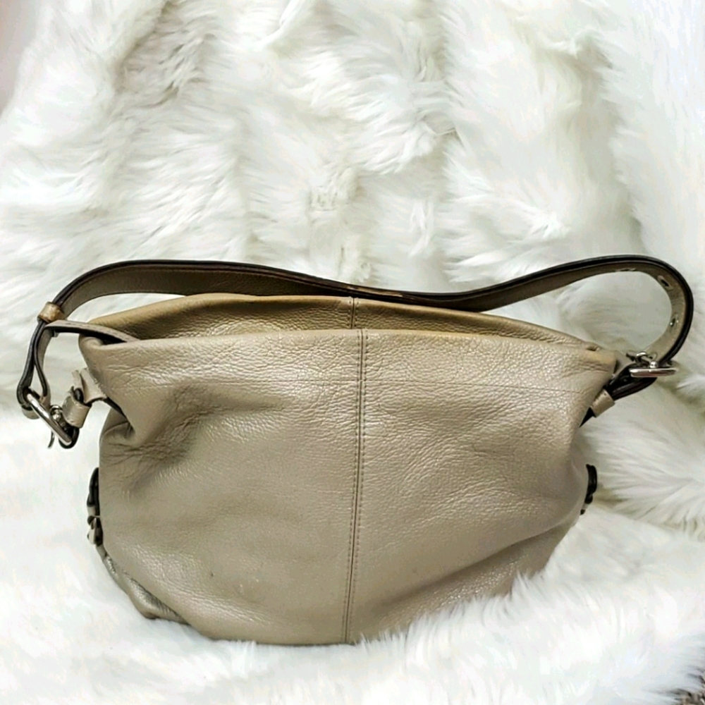 Coach Metallic Leather Shoulder Bag Purse Zip Closure